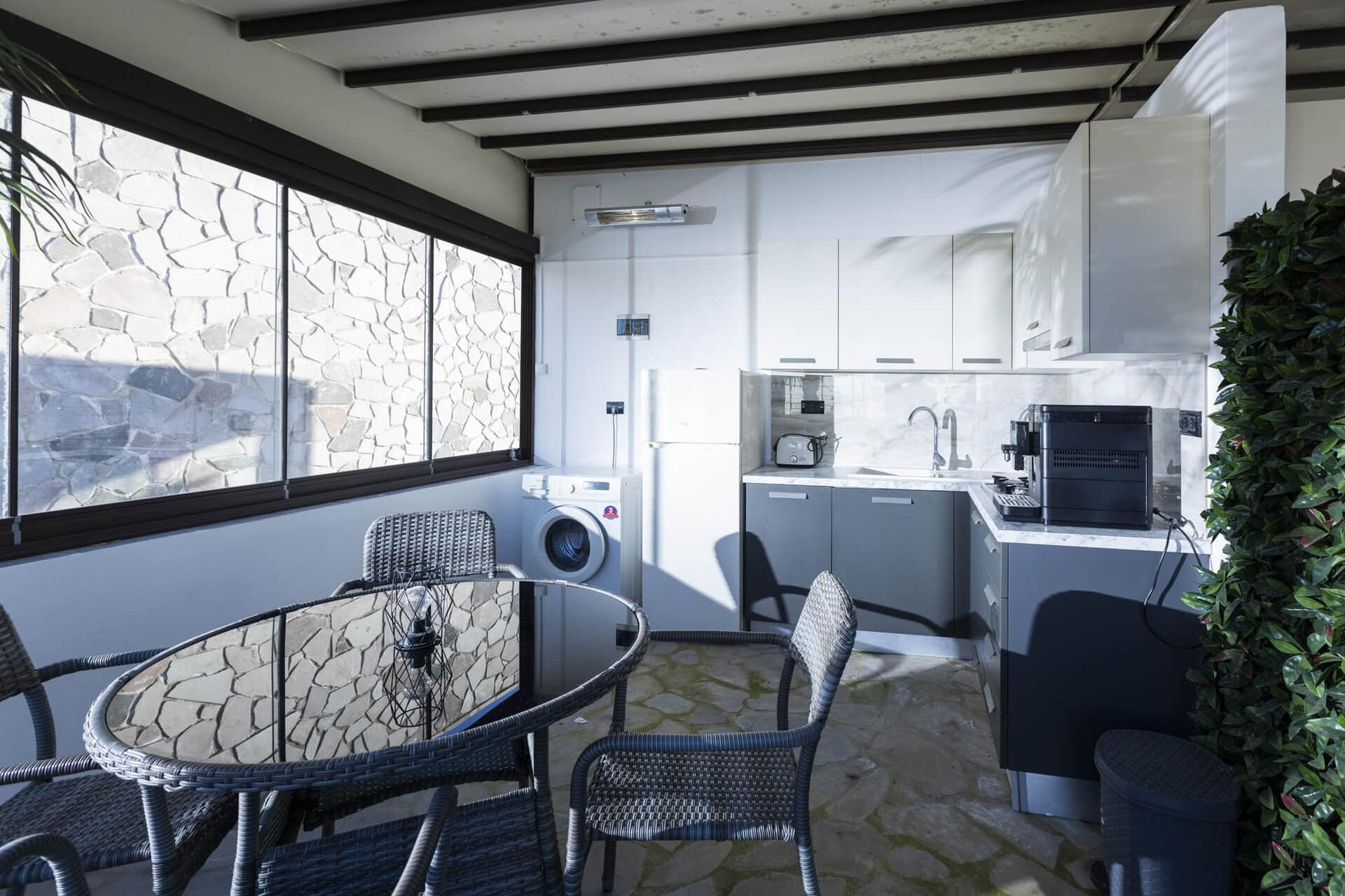 Fully equipped kitchenette in Bungalow Athena at Adonis Aegina Bungalows