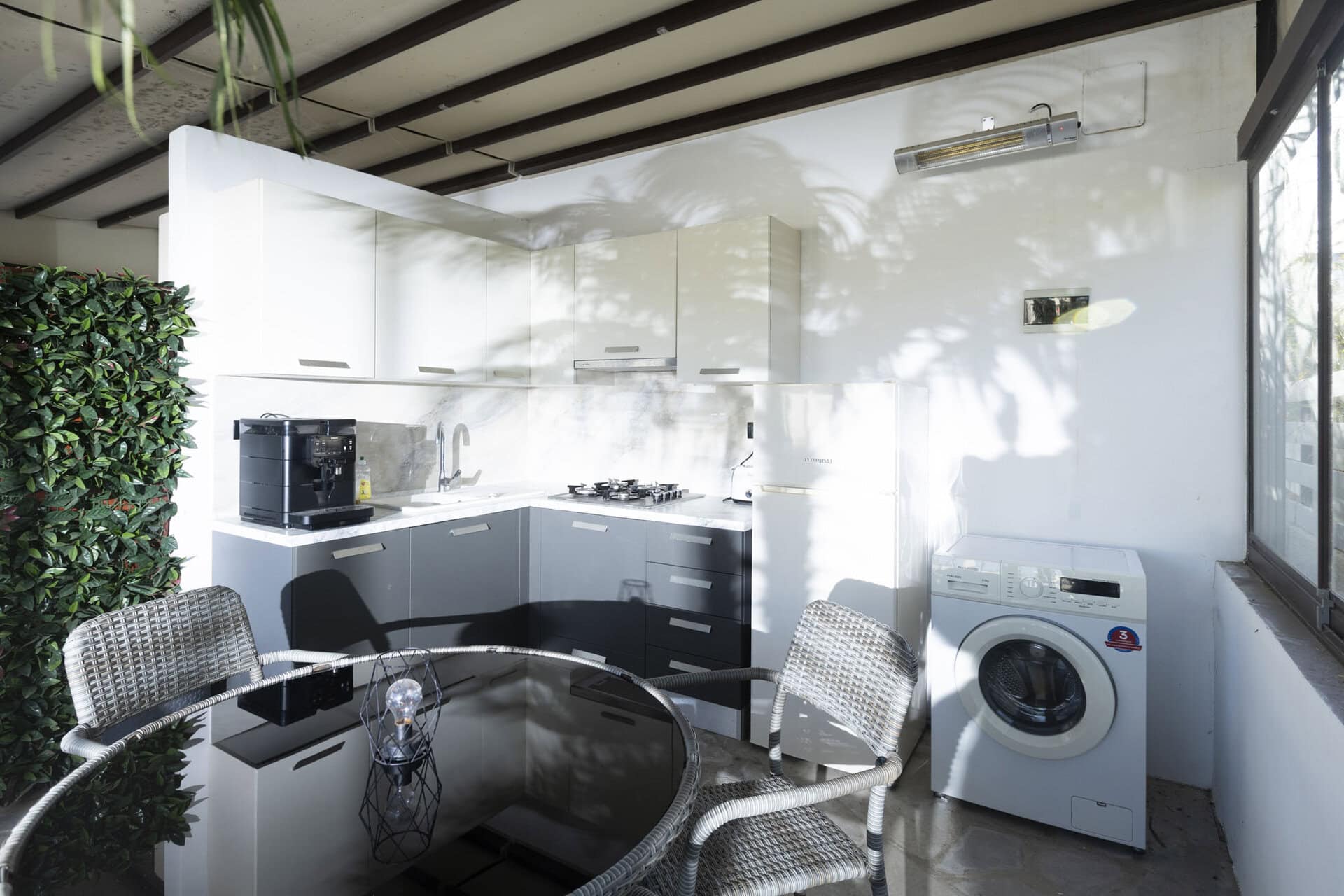 Fully equipped kitchenette in Bungalow Poseidon at Adonis Aegina Bungalows